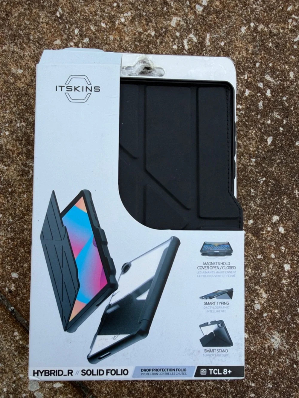 ITSKINS Black Hybrid_R Solid Folio Case for TCL 8+. NEW